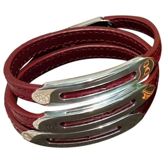 Preowned Tod’s Burgundy Leather & Sterling Silver Wraparound Bracelet - Picture 1 of 12
